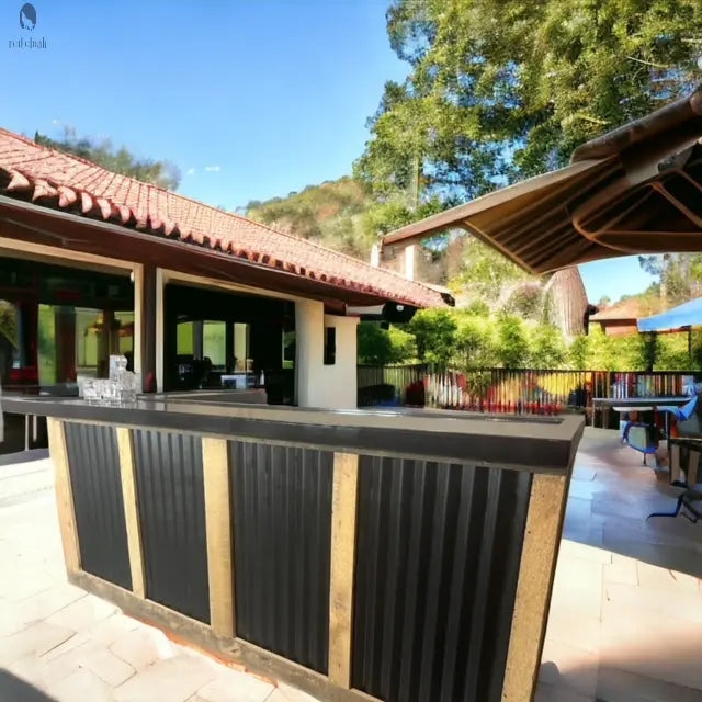 L Shaped Bar with Galvanized Metal-Indoor Bar-Outdoor Bar-Man Cave Bar Red Cloak Wood Designs Inc