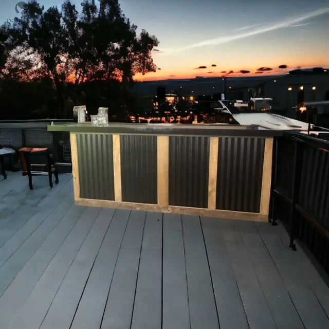L Shaped Bar with Galvanized Metal-Indoor Bar-Outdoor Bar-Man Cave Bar - Red Cloak Wood Designs Inc