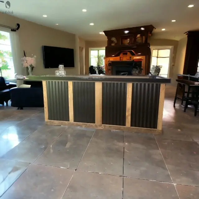 L Shaped Bar with Galvanized Metal-Indoor Bar-Outdoor Bar-Man Cave Bar Red Cloak Wood Designs Inc