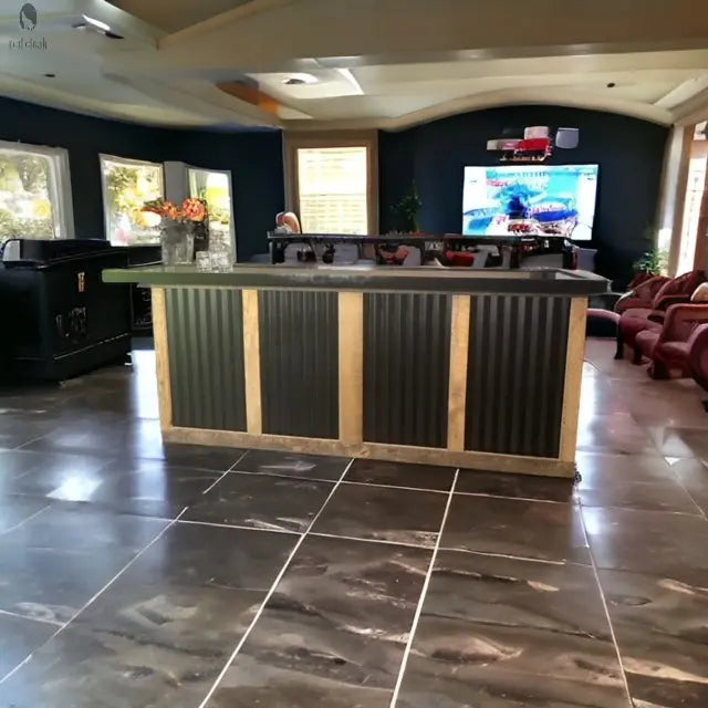 L Shaped Bar with Galvanized Metal-Indoor Bar-Outdoor Bar-Man Cave Bar Red Cloak Wood Designs Inc