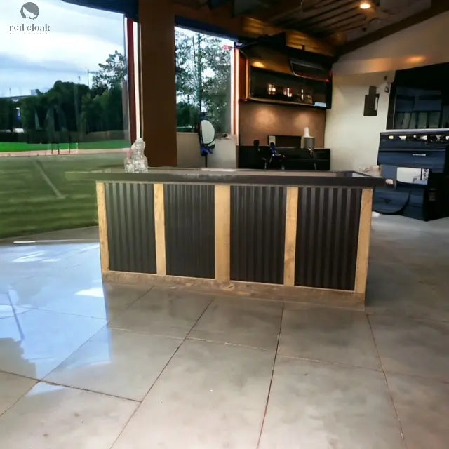 L Shaped Bar with Galvanized Metal-Indoor Bar-Outdoor Bar-Man Cave Bar - Red Cloak Wood Designs Inc
