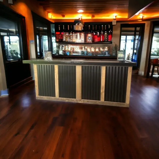 L Shaped Bar with Galvanized Metal-Indoor Bar-Outdoor Bar-Man Cave Bar Red Cloak Wood Designs Inc