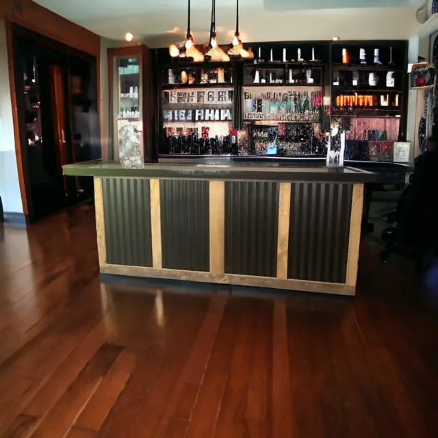 L Shaped Bar with Galvanized Metal-Indoor Bar-Outdoor Bar-Man Cave Bar Red Cloak Wood Designs Inc