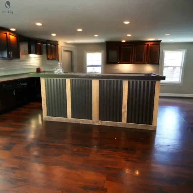 L Shaped Bar with Galvanized Metal-Indoor Bar-Outdoor Bar-Man Cave Bar Red Cloak Wood Designs Inc