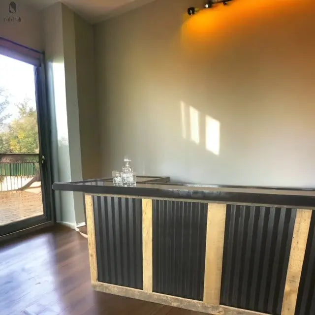 L Shaped Bar with Galvanized Metal-Indoor Bar-Outdoor Bar-Man Cave Bar Red Cloak Wood Designs Inc