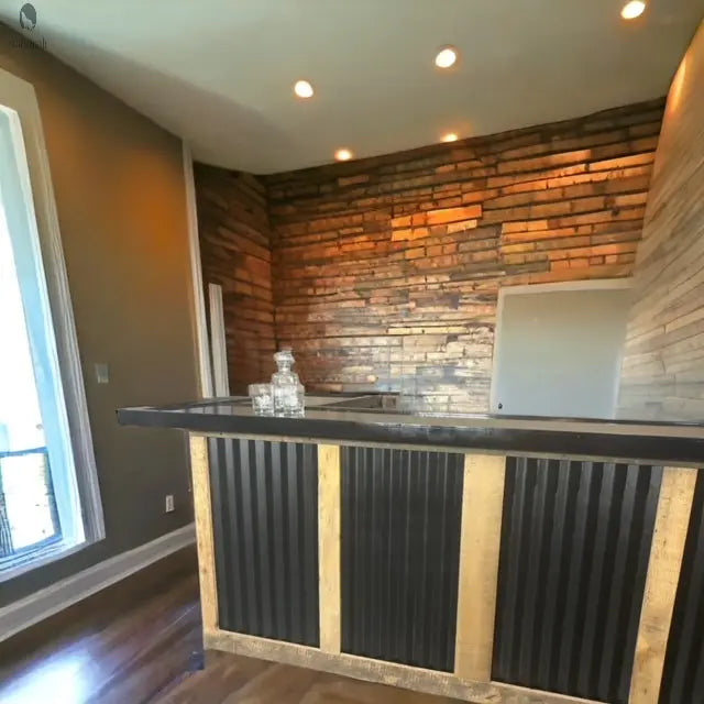 L Shaped Bar with Galvanized Metal-Indoor Bar-Outdoor Bar-Man Cave Bar Red Cloak Wood Designs Inc