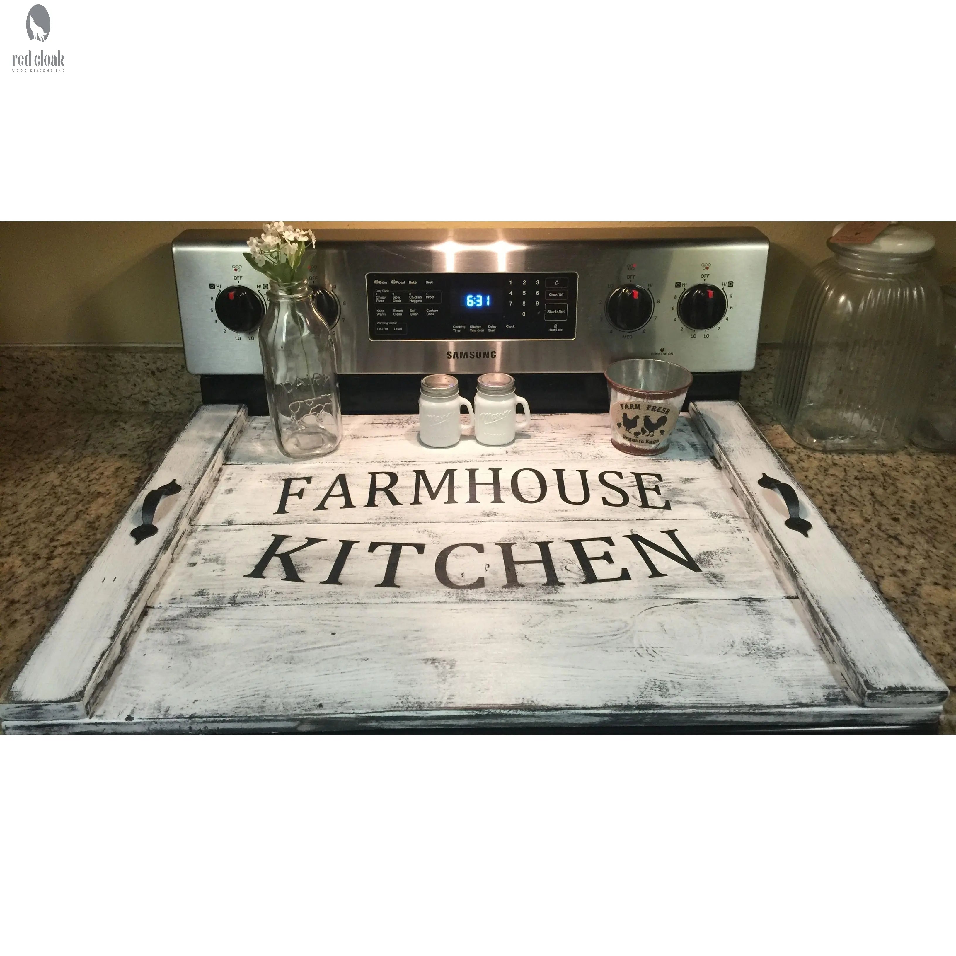 Noodle board farmhouse kitchen stove cover barnwood gray offers