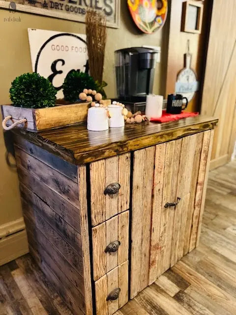 Double Trash Can Coffee Bar Cabinet – Handmade Barnwood Organizer