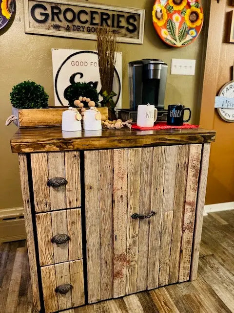 Double Trash Can Coffee Bar Cabinet – Handmade Barnwood Organizer