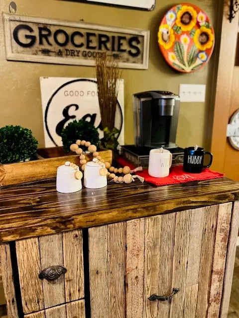 Double Trash Can Coffee Bar Cabinet – Handmade Barnwood Organizer