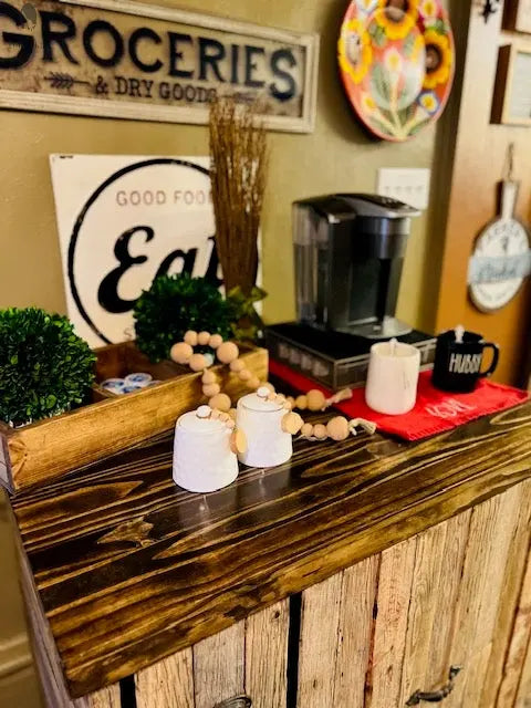 Double Trash Can Coffee Bar Cabinet – Handmade Barnwood Organizer