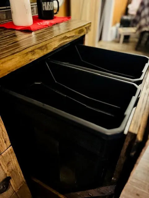 Double Trash Can Coffee Bar Cabinet – Handmade Barnwood Organizer