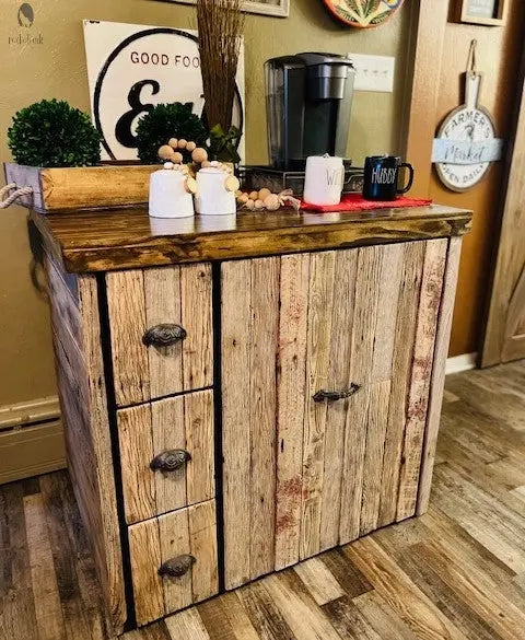 Double Trash Can Coffee Bar Cabinet – Handmade Barnwood Organizer