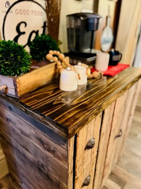 Double Trash Can Coffee Bar Cabinet – Handmade Barnwood Organizer
