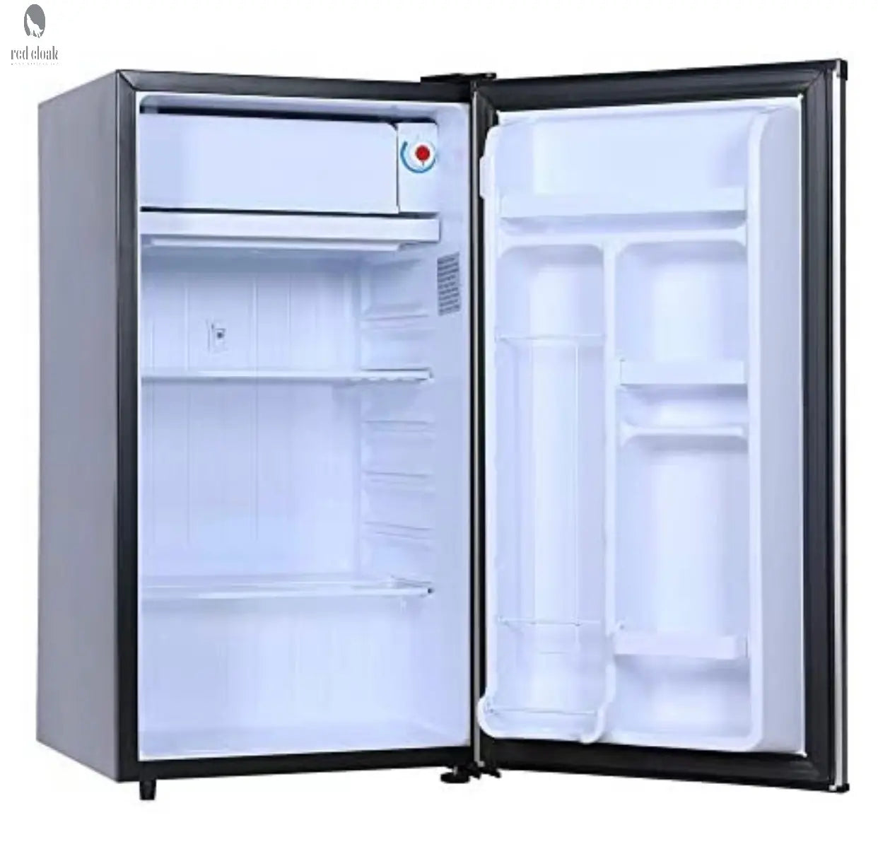 Interior view of compact refrigerator included with custom handmade bar