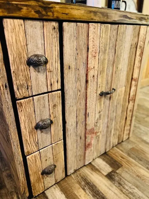 Double Trash Can Coffee Bar Cabinet – Handmade Barnwood Organizer