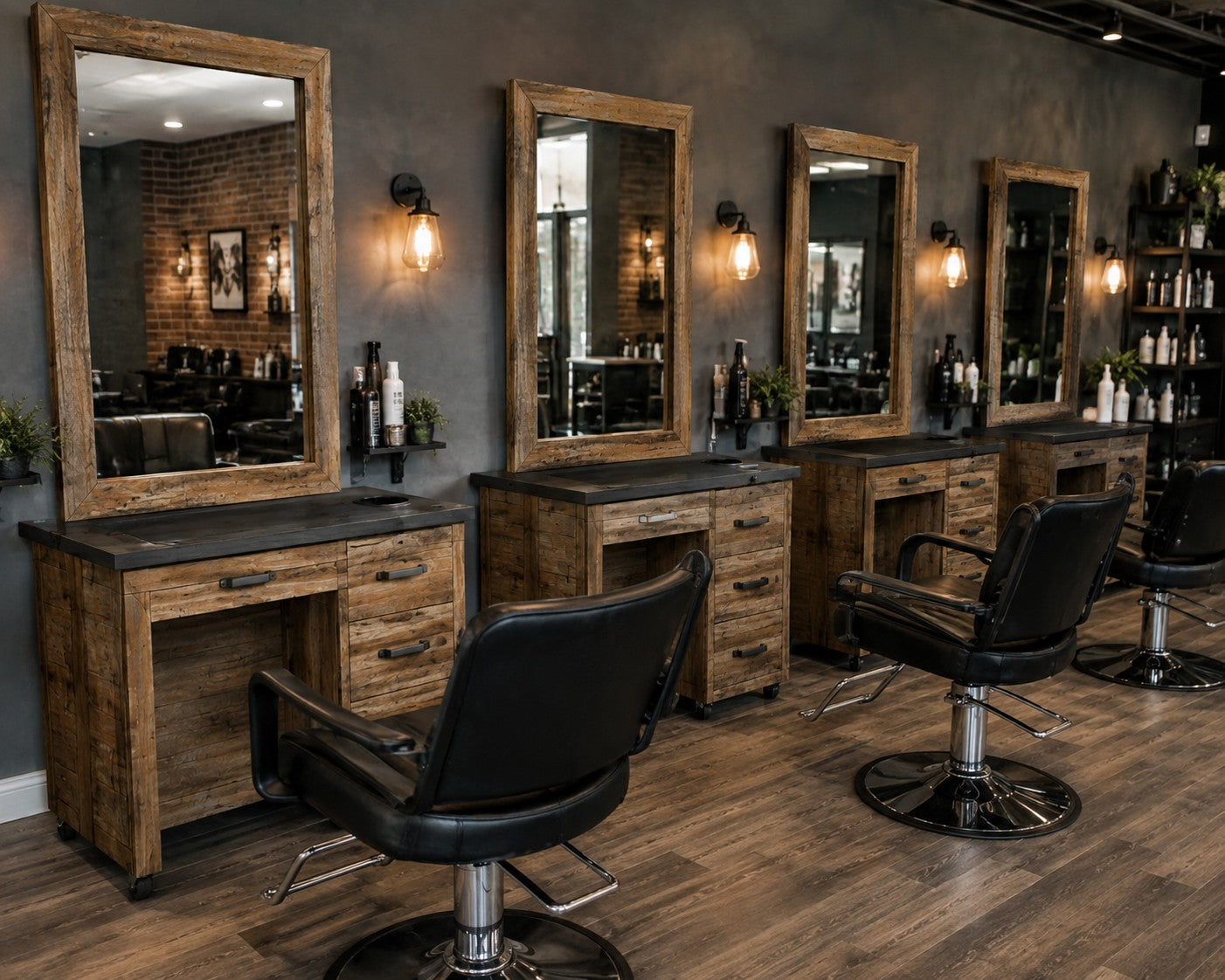 Double Sided Salon Styling Station with Mirror | Custom Wood Hair & Barber Station