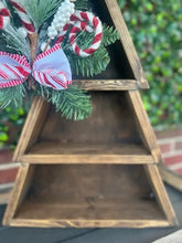 Load image into Gallery viewer, Christmas Tree Shelf, Wood Christmas Tree, Rustic Christmas Tree, Christmas Decor, Hand made Decor, Holiday Decor, Christmas Tree, Evergreen Red Cloak Wood Designs Inc

