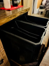 Load image into Gallery viewer, Double Trash Can Cabinet-Pull Out Trash Can Cabinet-Coffee Bar-Wine Bar-Handmade-Storage Organizer-Trash Can Storage-Kitchen Buffet-Trash Red Cloak Wood Designs Inc
