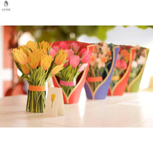 Load image into Gallery viewer, Floral Bouquet 3 D Pop Up Greeting Card Red Cloak Wood Designs

