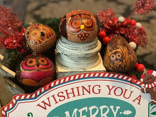 Load image into Gallery viewer, Hand Carved Gourd Mini Owl Ornament - Red Cloak Wood Designs Inc
