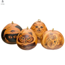 Load image into Gallery viewer, Hand carved Cat Gourd Ornament - Red Cloak Wood Designs Inc
