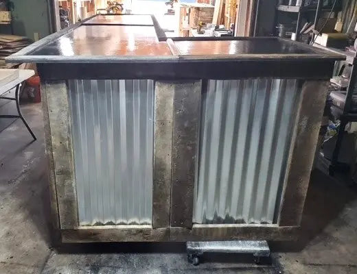 L Shaped Bar with Galvanized Metal-Indoor Bar-Outdoor Bar-Man Cave Bar Red Cloak Wood Designs Inc