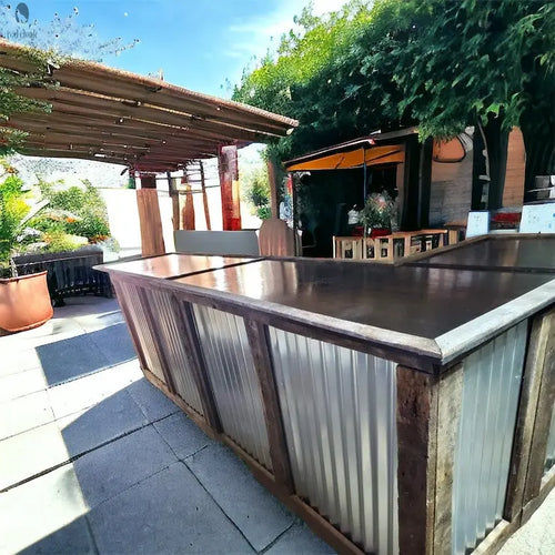 L Shaped Bar with Galvanized Metal-Indoor Bar-Outdoor Bar-Man Cave Bar Red Cloak Wood Designs Inc