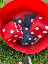 Load image into Gallery viewer, Outdoor Games-YARDZEE Lawn Games -Handmade Wooden Dice- Yardzee-Outdoor Games- Outdoor Yahtzee Game Wedding Gift Farkle Yahtzee Yard Games Red Cloak Wood Designs Inc
