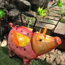 Load image into Gallery viewer, Pig Metal Watering Can-Flying Pig-Rustic Metal-Pig Home Decor-Flying Pig Decor- Metal Art-Pig Lover Gift-Folk Art Red Cloak Wood Designs Inc
