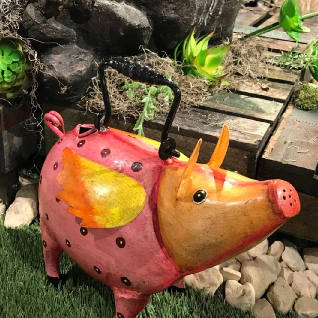 Pig Metal Watering Can-Flying Pig-Rustic Metal-Pig Home Decor-Flying Pig Decor- Metal Art-Pig Lover Gift-Folk Art Red Cloak Wood Designs Inc