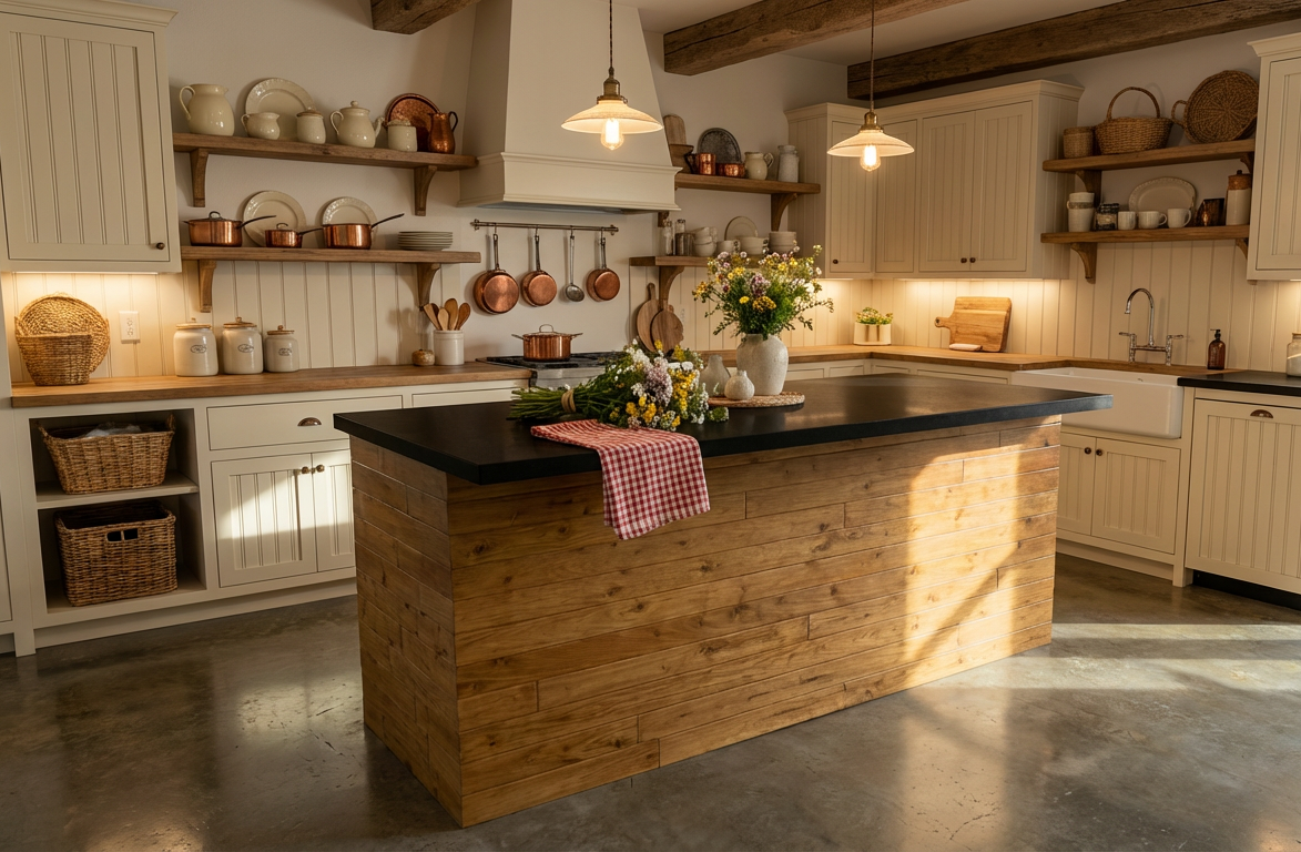 custom wood kitchen island with seating in farmhouse kitchen, large solid wood island with double sided overhang, indoor kitchen island furniture for dining and entertaining