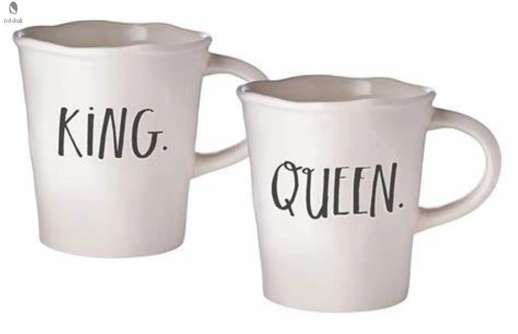 Rae Dunn King and Queen Mug set. Stem Print Red Cloak Wood Designs Inc