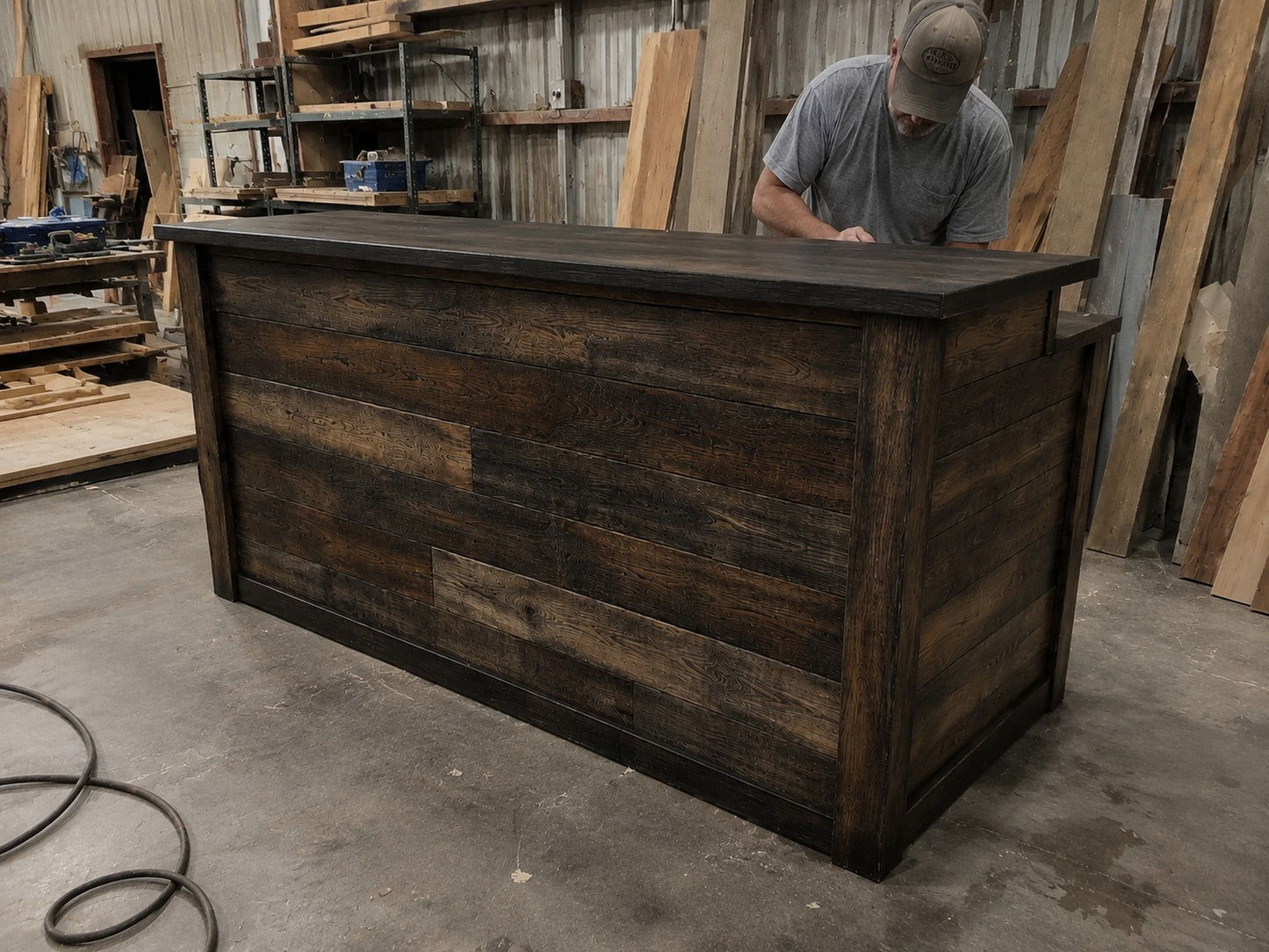 6 Ft Custom Rustic Wood Reception Desk with Drawers | Office Front Desk, Reception Counter & Cash Wrap