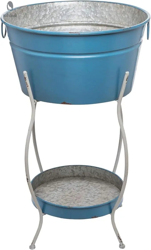 Blue Metal Beverage Tub with Stand – Indoor/Outdoor Party Cooler